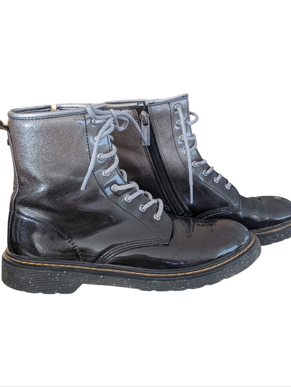 Dr. Martens 1460 8-Eye Patent Boot - Black / Silver Gradient Ombre Size 7